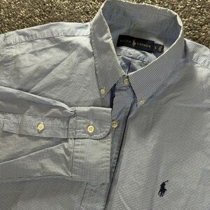 Ralph Lauren Shirt Mens Large Blue Gingham Check Button Front Oxford Long Sleeve